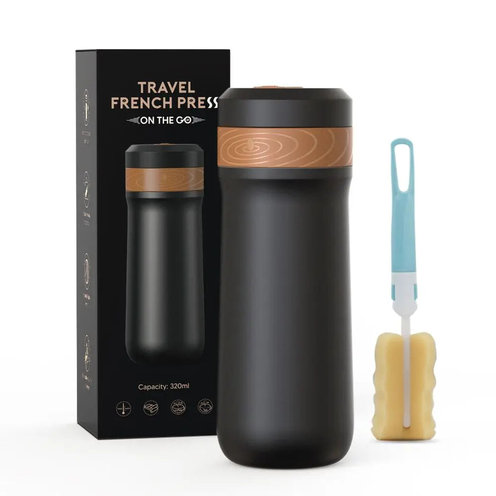 Portable Stainless Steel French Press Travel Mug – 350ml